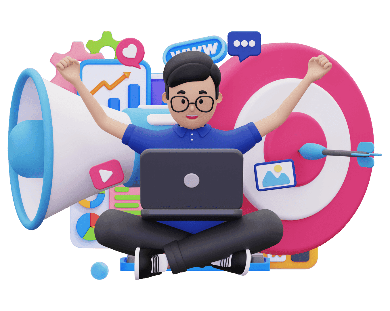 Ilustración de marketing digital y resultados para negocios